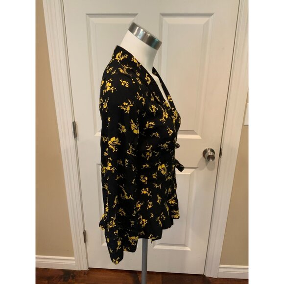 Ganni Black & Yellow Floral Crepe Wrap Top, Size XS (US) 34 (EU) NWT! - Picture 3 of 6